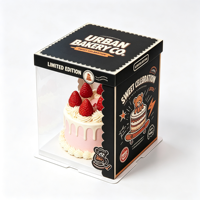 Boîte à gâteau en carton mat recyclable sur mesure avec fenêtre transparente et poignée, conception auto-érectible pour cadeaux