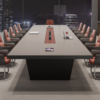 Table de conférence de bureau HYZ-258X en bambou pour 18 personnes, longue, de luxe léger, haut de gamme, avec chaises épaissies, pour réunions et réceptions