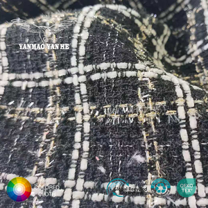 최고의 가격 무거운 무게 265GSM 짠 모직 폴리에스터 직물 직물 의류 격자 무늬 혼합 트위드 직물 여성 의류 - Product Image 1