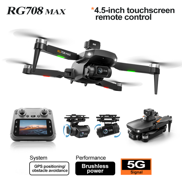 New Style RG708 MAX Beginner Mini 4K Professional 2-Axis Gimbal Dual Camera 5G Quadcopter GPS Drones with Screen Remote Battery