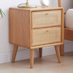 Mesa de <span class=keywords><strong>Noche</strong></span> Rústica de Madera con Cajón, Estilo Granja, con Ratán, para Dormitorio - Product Image 1