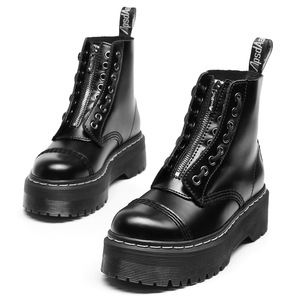 Dos pares de botas de locomotora de suela gruesa con 8 orificios y cremalleras frontales para Europa y América, botines cortos de estilo inglés para mujer. - Product Image 4