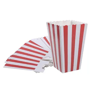 Kualitas tinggi 32oz kertas Popcorn ember tempat baru kertas bergaris merah putih klasik Popcorn