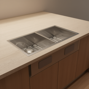 Fregadero de cocina doble de acero inoxidable para empotrar, 33x19, división 50/50, 9 pulgadas de profundidad, acabado cepillado, fácil de limpiar - Product Image 2