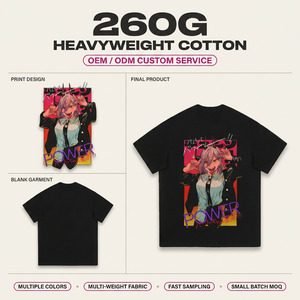 เสื้อยืดคอกลมแขนสั้นสไตล์ฮิปฮอปผ้าฝ้ายแท้เนื้อหนัก 260 กรัม ลุคการ์ตูน<span class=keywords><strong>อนิเมะ</strong></span>ญี่ปุ่น ทรงหลวม ซักแล้วทำสีซีดแบบวินเทจ - Product Image 1