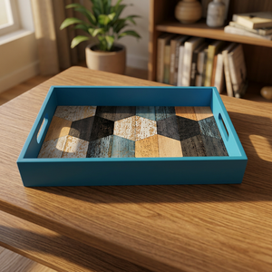 Plateau de service carré personnalisé en bois écologique imprimé Meena, avec revêtement poudré, motif animalier, élégant, décoratif, compatible lave-vaisselle et micro-ondes - Product Image 1