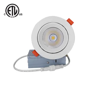 Gimbal LED Downlight 3CCT Dapat Disesuaikan dengan Kotak Persimpangan 3000K 4000K 5000K Lampu Langit-langit ETL CC COB 4 Inci 9W 12W Langsung dari Pabrik