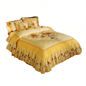 <b>Sunflower</b> Quilt Set Matrimonial Size Cotton <b>Embroidered</b> Pastoral Style Home Bedding All Season Use - Product Image 1