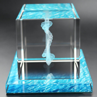 Trofeo de Cristal Neelpure 139284 con Grabado 3D de Ancla y Textura de Agua Azul para Premios Corporativos Marinos