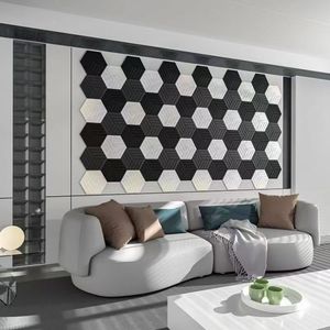 Panel <span class=keywords><strong>de</strong></span> pared Hexagonal Recubrimiento <span class=keywords><strong>de</strong></span> pared curvo decorativo recuperado Tablero moderno 3D Panel <span class=keywords><strong>de</strong></span> pared <span class=keywords><strong>de</strong></span> listón <span class=keywords><strong>de</strong></span> sonido acústico - Product Image 3