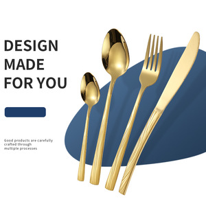 Stainless Steel Cutlery Set 24 Pcs Gold Plated Knife <b>Fork</b> Spoon Western Style Gift Box Dinnerware Set - Product Image 2