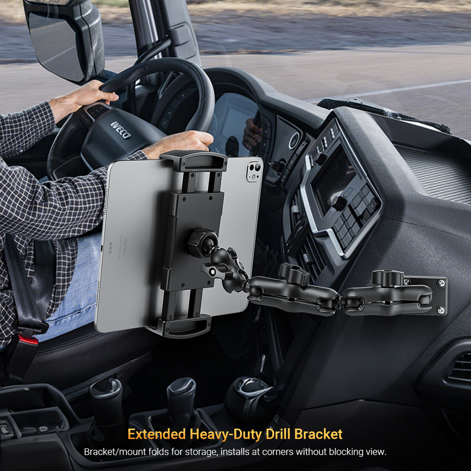 Heavy Duty Drill Base Tablet Mount for Car Truck - OHLPRO DK10S-P2B | Universal iPad Samsung Holder
