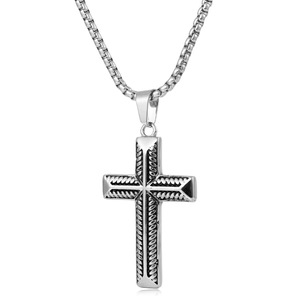 yunnique <b>Cross</b> Pendant Necklace Stainless Steel Gold Tone 60cm <b>Chain</b> Men's Hip Hop Jewelry Geometric Design - Product Image 4
