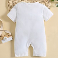 Pakaian Bayi Grosir Pabrik, Romper Unisex, Cetak Huruf, Lengan Pendek, Baju Bayi Satu Potong, Kancing Tekan