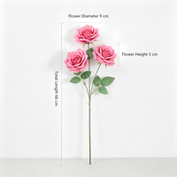 Rose artificielle en soie à trois têtes, 66 cm, fausse rose pour la décoration de la maison, des mariages, des fêtes et des centres de table