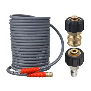 50FT Abrasion-Resistant Car Washer Hose Rubber Pipe High Pressure Washer Hose With M22 14mm Quick Connect