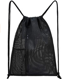 Unisex Heavy Duty Nylon Mesh Drawstring Bag Gym Cinch Bag Mesh Drawstring Backpack for Sports Gym with Water Bottle Holder