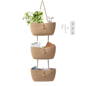 Support mural suspendu pour plantes, <span class=keywords><strong>grand</strong></span>, style bohème, en fer <span class=keywords><strong>tressé</strong></span> et rotin, avec crochets, pour plantes artificielles, idéal pour jacinthes et autres plantes. - Product Image 4