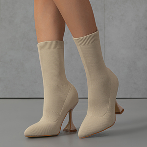 XSD Nouvelle Collection Bottines Nude à Talon Gobelet, Tricotées, Pointues, pour l'extérieur, en Promotion - Product Image 2