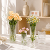 Ensemble de vases en verre côtelé transparent, vases cylindriques cannelés pour centres de table de mariage, décoration de table et de la maison