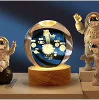 Boule de cristal K9 vierge, système solaire et lune gravés au laser 3D, lampe de nuit, décoration de table, souvenir, artisanat en cristal