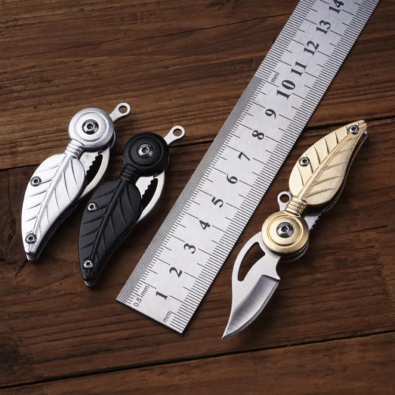 High Hardness Leaf Stainless Steel Self Defense Key chain With Pocket Knife For Men Women