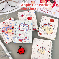 Carnet à spirale A7 motif pomme rouge, 80 feuilles (160 pages) lignées, lot de 4 designs, mémo de poche pour étudiants et cadeaux