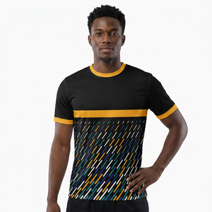 T-shirt pour homme noir et jaune, col rond, manches courtes, imprimé graphique, vêtements de sport, vêtements décontractés - Product Image 1