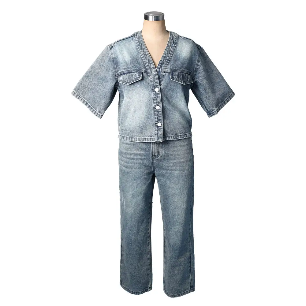 Hot bán thời trang hai mảnh Cô Gái Quần Áo denim jean bộ trẻ em Jeans bộ trẻ em Jeans Set