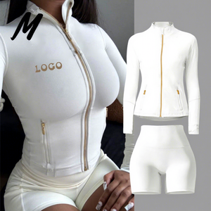 Set Casual da Donna con Logo Personalizzato, <span class=keywords><strong>Abbigliamento</strong></span> da Palestra, Activewear da Yoga, Completi da Allenamento Fitness, 2 Pezzi Giacca e Pantaloni a Zampa - Product Image 4