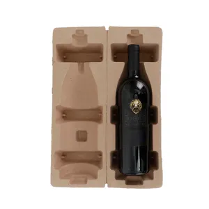 Pulpa de papel moldeada biodegradable para botella de vino, caja de envío, embalaje, bandeja de pulpa de vino reciclable para botella de vino