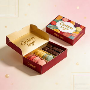 Boîte cadeau de luxe en carton ondulé gaufré personnalisé pour desserts, brownies, biscuits, macarons - Product Image 1