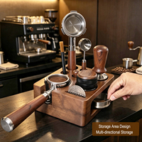 Support universel en bois de noyer pour porte-filtre à expresso et base de rangement pour tamper à café, compatible avec les accessoires de 51, 54 et 58 mm