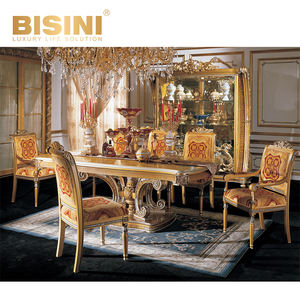 Mesa de madera Mesa redonda rectangular de madera maciza Silla de comedor dorada de madera maciza Reposabrazos Mesa de <span class=keywords><strong>restaurante</strong></span> Combinación de silla de comedor - Product Image 2