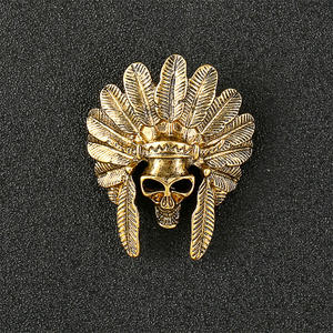 بروش رجالي على شكل حيوان جريء عتيق ذهبي فضي نسر رأس ثور تنين نمر هندي رأس دبوس طية صدر - Product Image 4