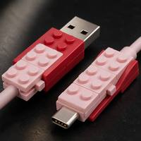 Cable de Datos USB Creativo 4 en 1 con Bloques de Construcción, USB 2.0 a Doble Tipo-C, Cable de Carga Rápida para Teléfonos Móviles y Automóviles, Compatible con OEM/ODM