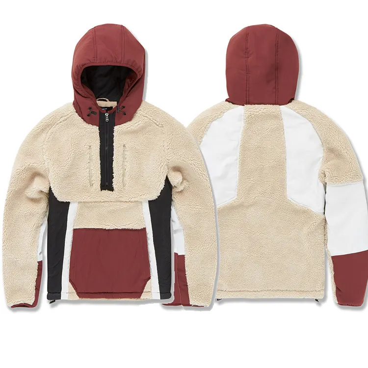 HL factory manufacture winter heavyweight fleece thick pullover windbreaker jacket men high quality custom sherpa jacket