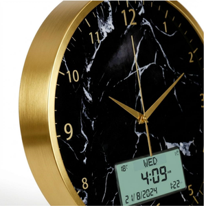 <span class=keywords><strong>Reloj</strong></span> <span class=keywords><strong>Digital</strong></span> Azan <span class=keywords><strong>de</strong></span> Aleación <span class=keywords><strong>de</strong></span> Aluminio, Calendario Hijri LCD, Temperatura, Soporte y Montaje en Pared para Hogar, Oficina, Diseño en Mármol Negro y Dorado - Product Image 2
