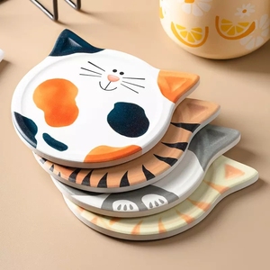 Posavasos Creativo de Cerámica con Forma de Gato de Dibujos Animados, Decoración para Mesa del Hogar, Posavasos Redondo Personalizado de Corcho y Madera - Product Image 2