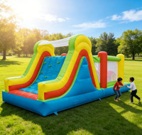 Château gonflable résidentiel, parcours d'obstacles, souffleur inclus, matériau PVC, installation facile, modèle DFRL 481, 13 personnes