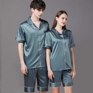 Traje de dormir para mujeres y hombres, pantalones cortos de verano, conjuntos de pijama de satén de seda, conjunto de pijamas a juego para parejas - Product Image 2