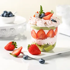 LOKYO Großhandel PET transparente Frucht-Mousse-Kuchen-Eiscreme-Becher U-Form Joghurt-Smoothie Wüstetasse Kunststoff