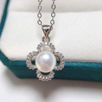 Collier chaîne de pull unisexe avec pendentif trèfle en perle d'eau douce personnalisé, plaqué or et breloque en zircone, vente en gros, OEM ODM en vrac