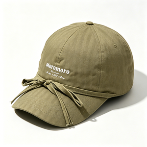 หมวกเบสบอล 5 แผงสไตล์วินเทจ ขอบรุ่ย แต่งปม ดีเทลผ้าฝ้ายสีกากี สตรีทแวร์ หัวเข็มขัดโลหะ ยูนิเซ็กส์ - Product Image 2