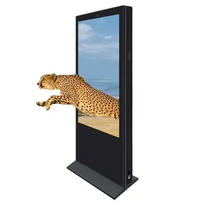 LCD 55inch Outdoor Capacitive Display Floorstand Dual Screen Single Outdoor Fans Shenzhen 6mm Floor Standing Kiosk SDK IP 65