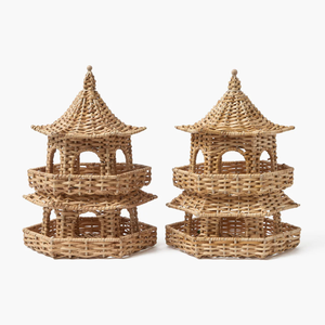 Único estilo de pagoda de ratán natural respetuoso con el medio ambiente organizador hecho a mano acento de pabellón de inspiración asiática para almacenamiento y decoración - Product Image 3