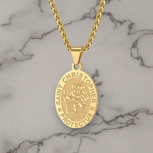 男性と女性のためのヨーロッパとアメリカのカトリックパトロン聖楕円メダルステンレス鋼ペンダントネックレスファッションジュエリー - Product Image 5