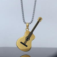 Personalized Guitar Stainless Steel Gold Plated Necklace Link Chain Women's Jewelry for Music Lovers Best Friends-Party