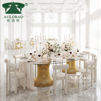 Ensemble de table à manger ovale personnalisé pour réception d'événements, avec base en fil métallique doré stable, idéal pour les grandes fêtes, l'extérieur et les hôtels