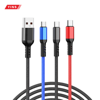 Precio más barato de fábrica con la mejor calidad Android Teléfono móvil Nylon Multi Cargador Luz Micro Tipo C 3 en 1 Cable de carga USB